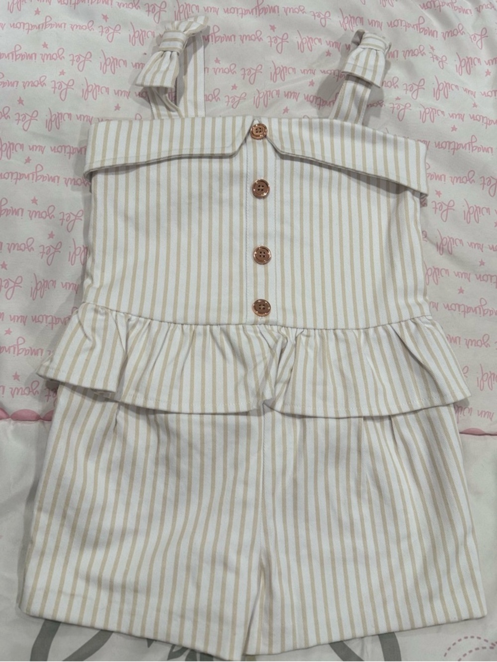 6, Janie and Jack Cream and White Striped Romper NWT